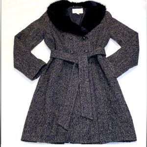 Banana Republic Tweed wool blend  White - Black Fur Collar Coat S